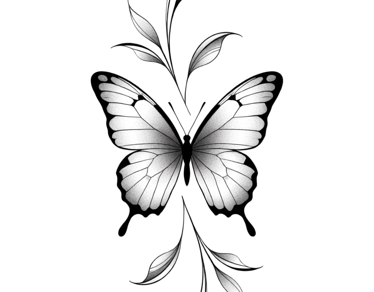 butterfly & botanical vine tattoo